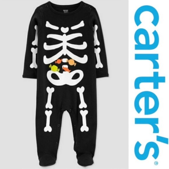 Carter's Just One You | Black Skeleton Halloween Sleep N' Play | Size 3 Months - Picture 1 of 10